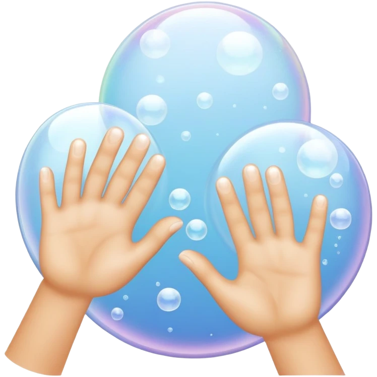 Closeup hands foaming soap bubbles emoji