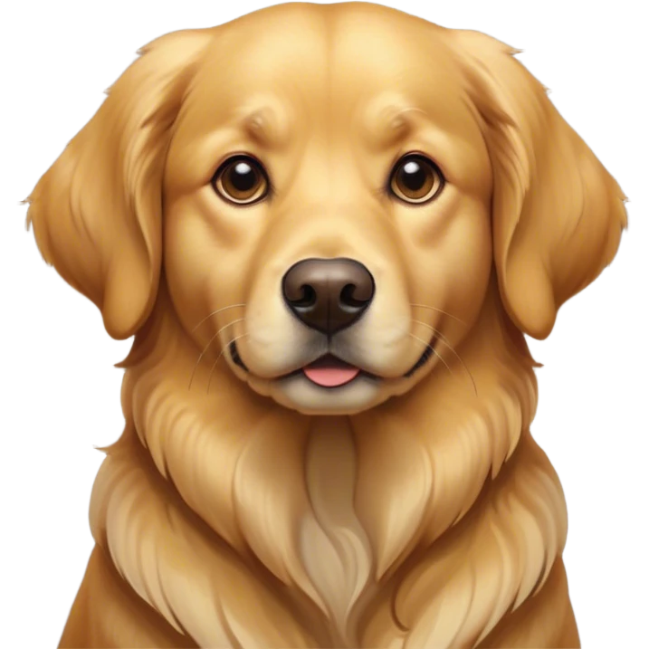 Cinematic Noble Golden Retriever Portrait Emoji, Poised and regal, with a strong, athletic build and a lustrous, well-groomed golden coat, deep-set soulful brown eyes, Simplified yet sharp and sophisticated features, highly detailed, glowing with a soft, dignified glow, high shine, intelligent and friendly, stylized with an air of warmth, focused and attentive, soft glowing outline, capturing the essence of a watchful and confident companion, so majestic it feels as though it could bound out of the screen with effortless authority! emoji