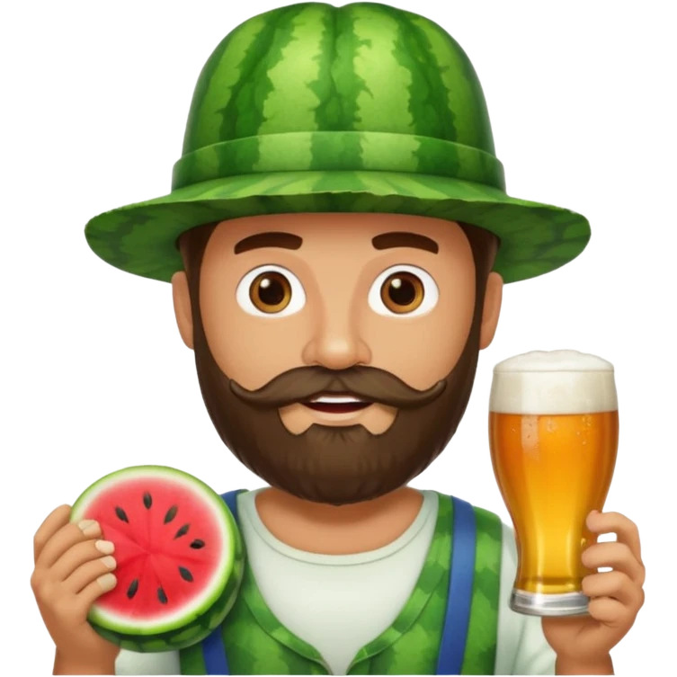 banana in watermelon witb a hat and beard also beer emoji