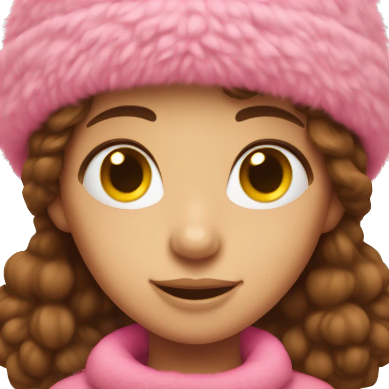 Girl with brown hair wearing pink fuzzy hat emoji