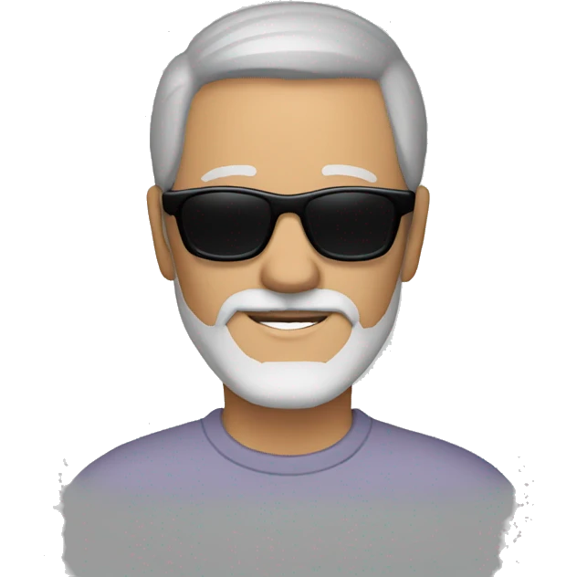 63 year old man with short dark hair and salt and pepper beard and black sunglasses emoji