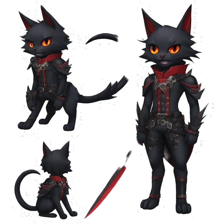 cool edgy elegant beautiful black punk red fantasy nargacuga-bat-cat-Fakemon collar harness warrior full body emoji