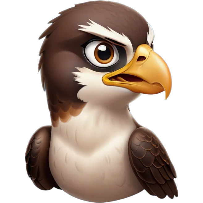 Cinematic Comical Falcon Portrait Emoji, Head tilted dramatically with an exaggeratedly shocked expression, featuring a sharply defined beak and wide, comically expressive eyes full of playful disbelief, Simplified yet hilariously expressive features, highly detailed, glowing with a slightly sassy glow, high shine, dramatic yet playful, stylized with an air of cheeky aerial mischief, soft glowing outline, capturing the essence of a meme-worthy falcon that looks ready to side-eye its way into viral fame! emoji