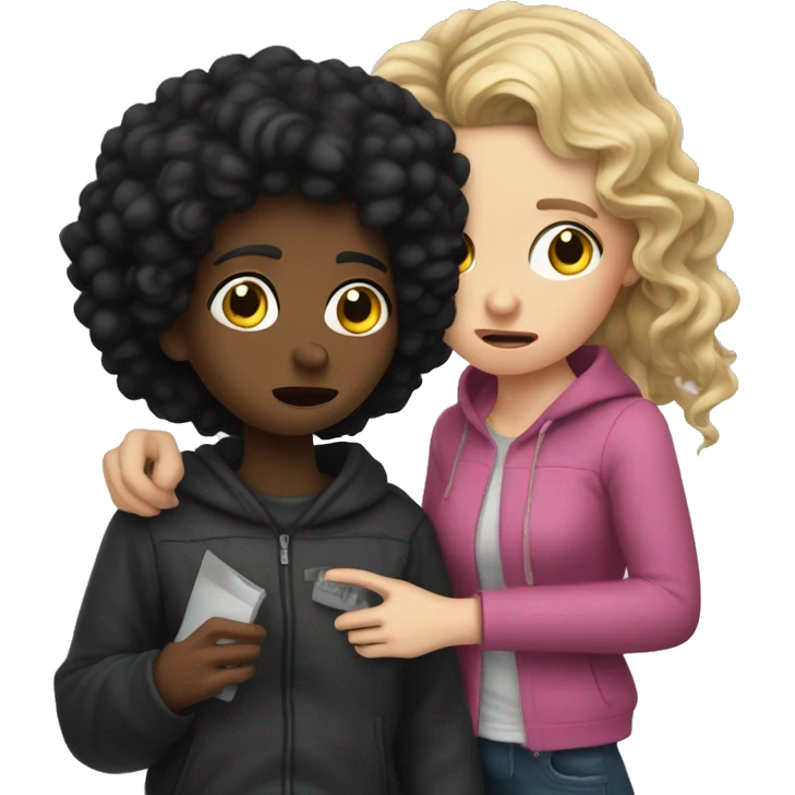  white girl with curly black hair crying next to a thief who stole a bag emoji