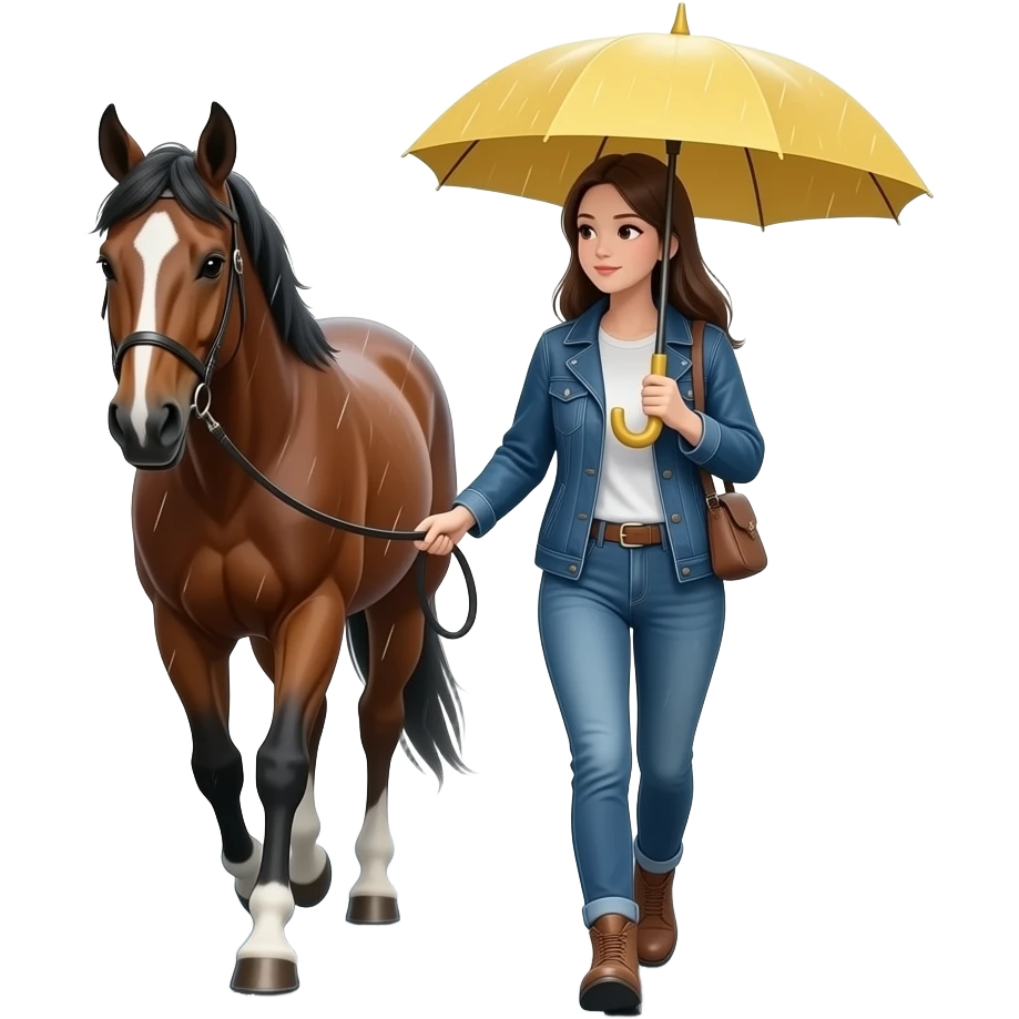 Lady walking horse in the rain emoji