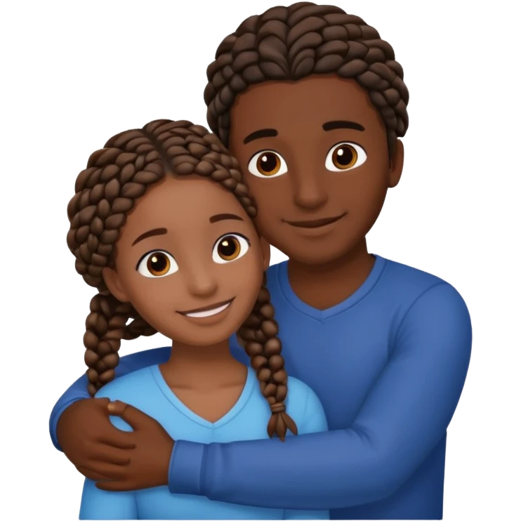 dark skin, black girl with black and brown braids, hugging her Mediterranean boyfriend with brown hair and dark skin emoji