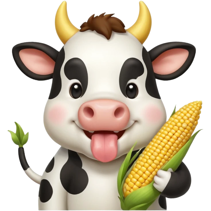 cute cow eating corn, holding corn with mouth, happy expression, 3D cartoon, mobile game icon style, clean background, no text, no watermark
 emoji