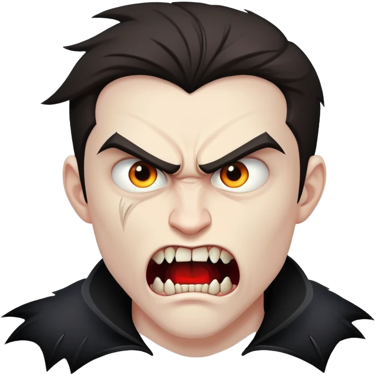 young angry man in profile view with fangs emoji