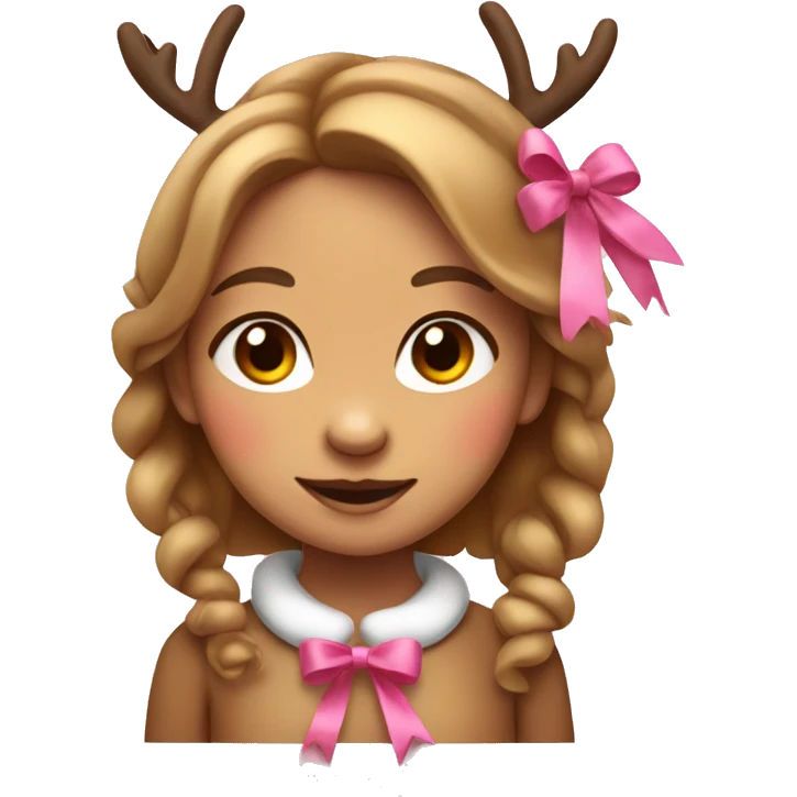 Cute girl light brown reindeer with a pink bow  emoji