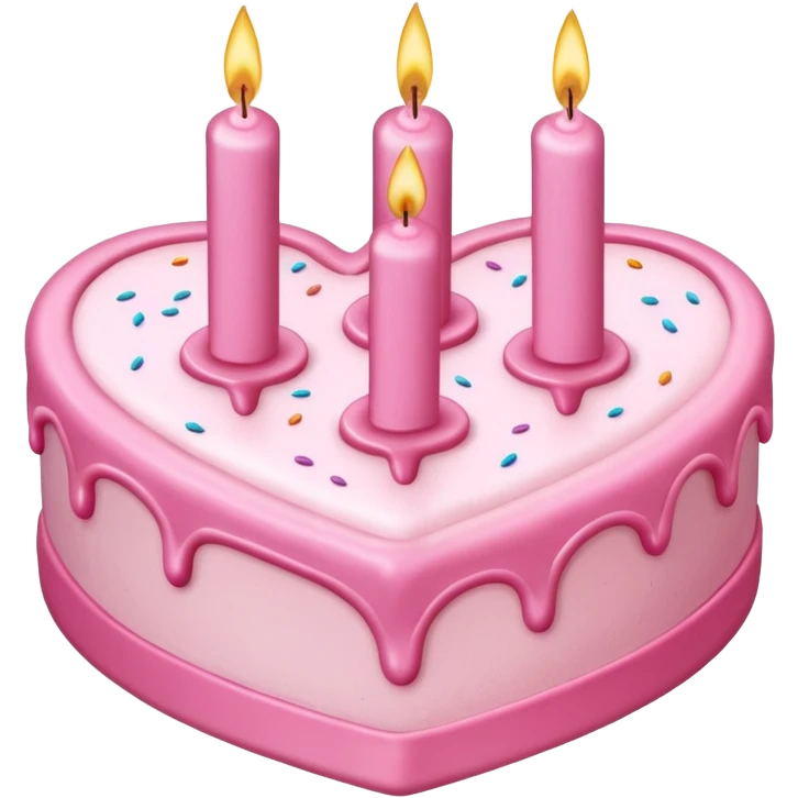 heart shaped birthday cake, pink icing, candles emoji