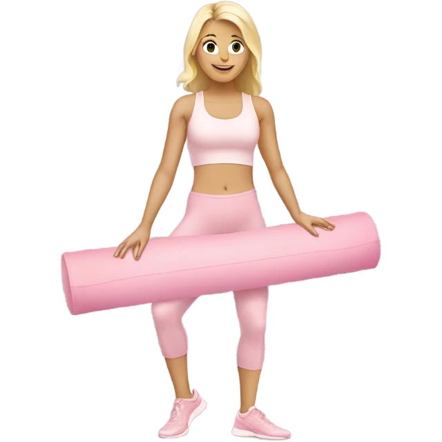 A blonde white Pilates girl in light pink clothes with fitness mat emoji