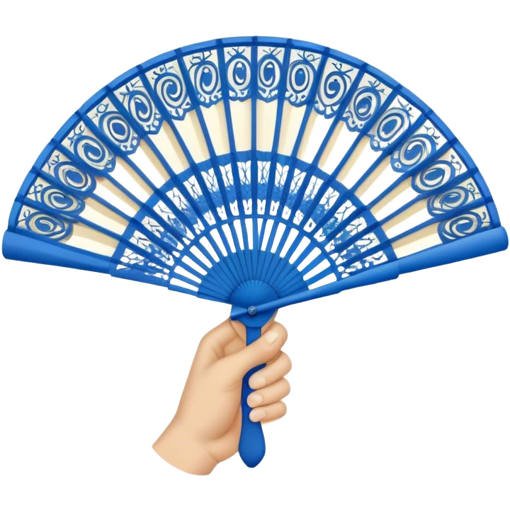The blue hand holds the fan emoji