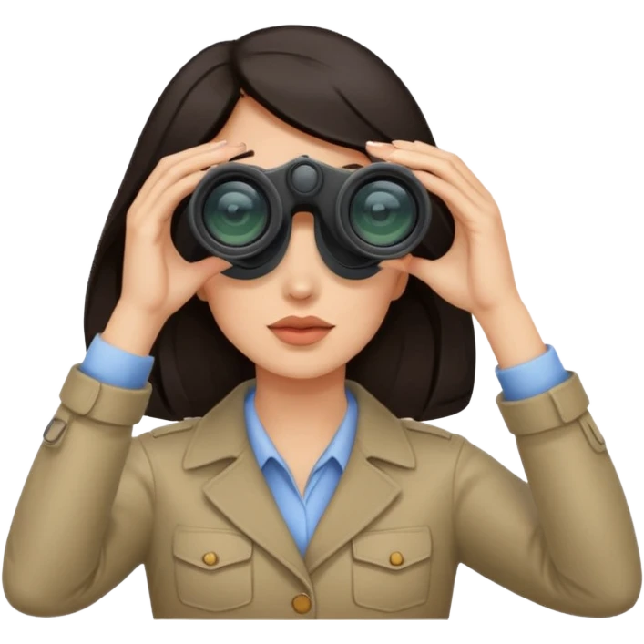 a woman with dark hair looking into binoculars emoji