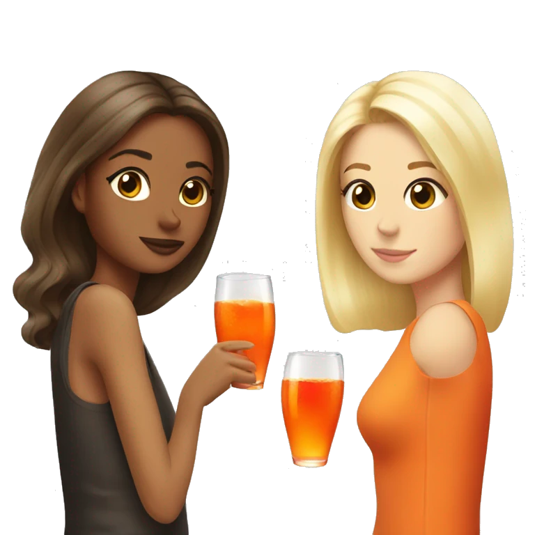 Two girls one blonde and one brown haired drinking aperol emoji
