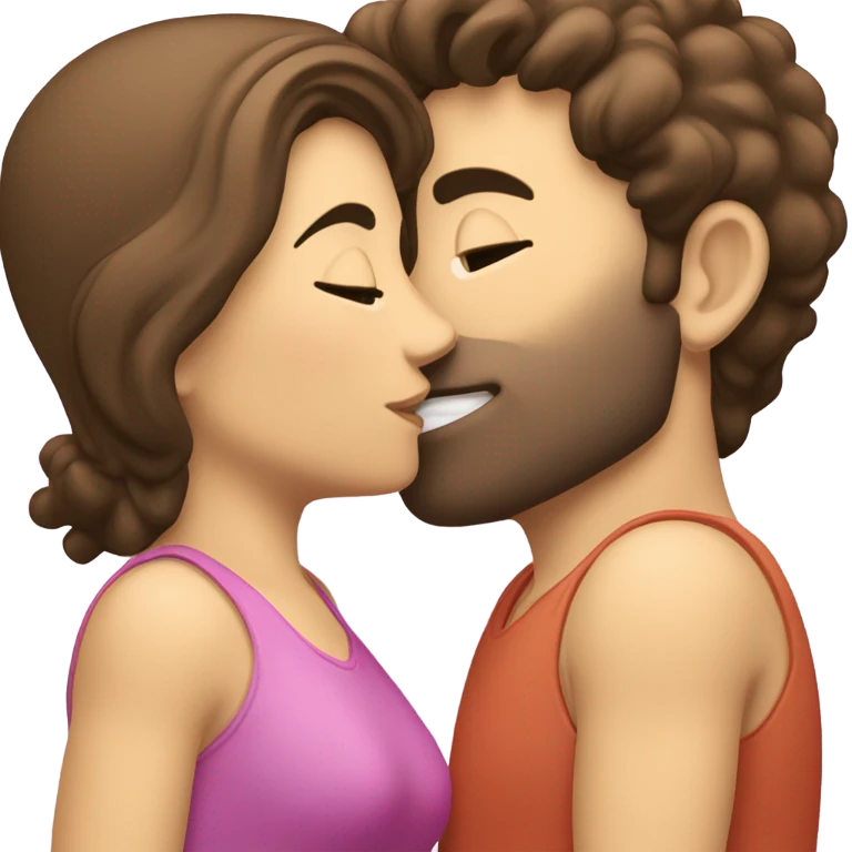 two  brunette heterosexual caucasians kissing  emoji