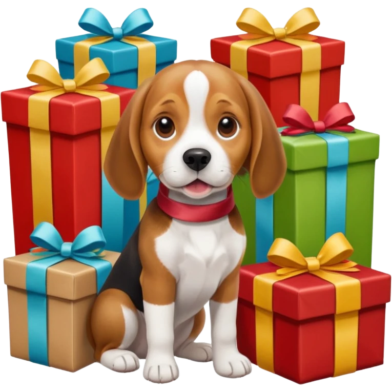 beagle sat amongst the xmas presents emoji