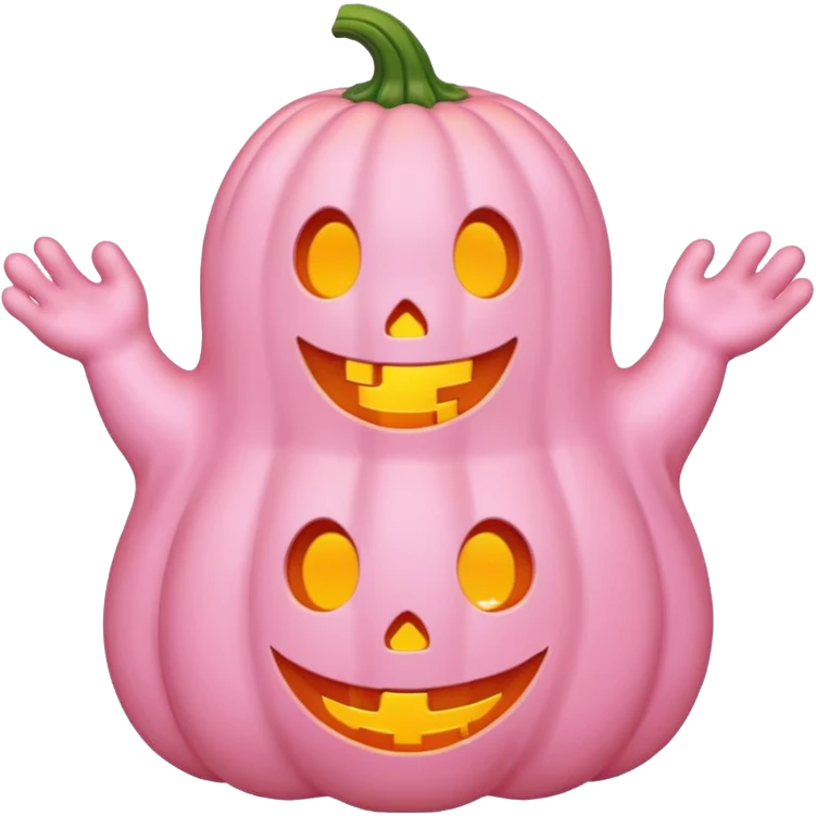 pastel pink ghost with orange pumpkin kawaii style emoji