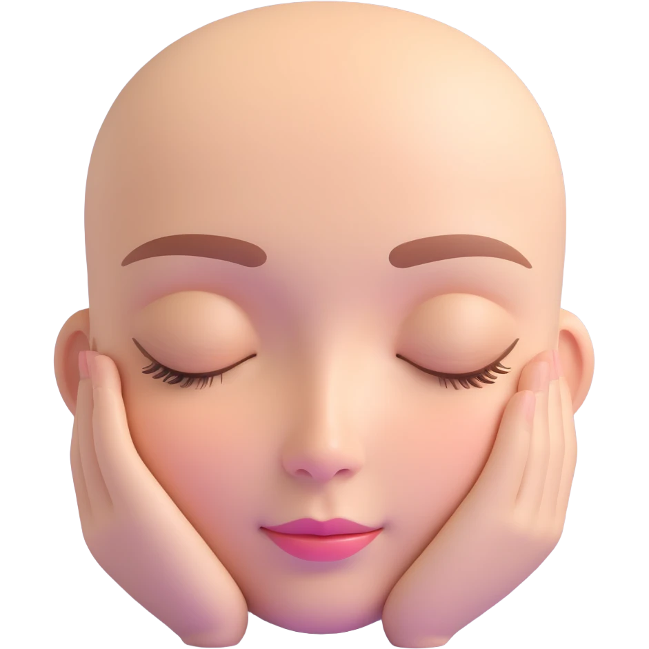 3D emoji-style portrait of a human face, calm and relaxed, smooth rounded features, large slightly closed eyes, soft smile, neutral brow, glossy surface, pastel skin, soft lighting, peaceful and friendly, ultra-realistic 3D, blurred neutral background emoji
