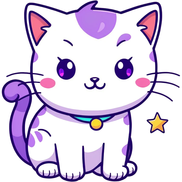 Rainbow cat with purple eyes with rainbow stars on its side emoji