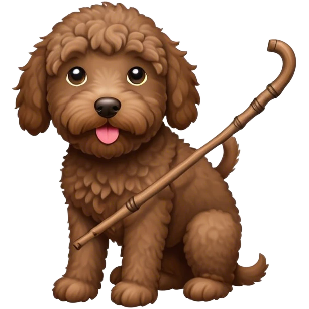 Brown Labradoodle holding stick in mouth emoji