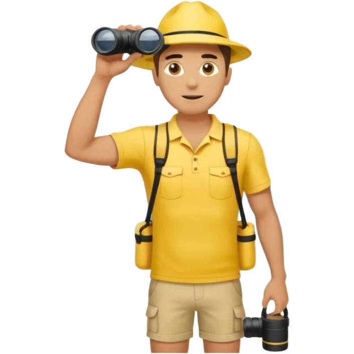 Male lifeguard full body – yellow shirt, binoculars in hand, scanning the sea emoji