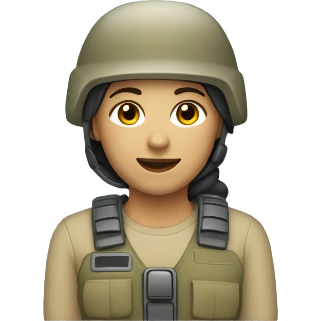 operator dressed in khaki color with a milatary helmet, without glasses, preferably female emoji