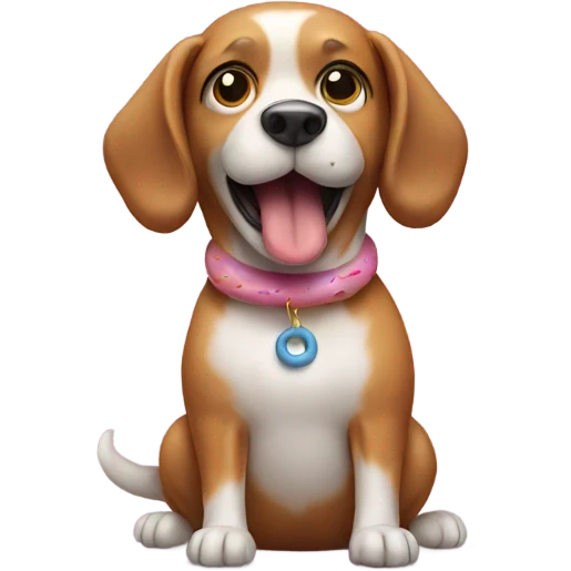 A dog standing on a donut emoji