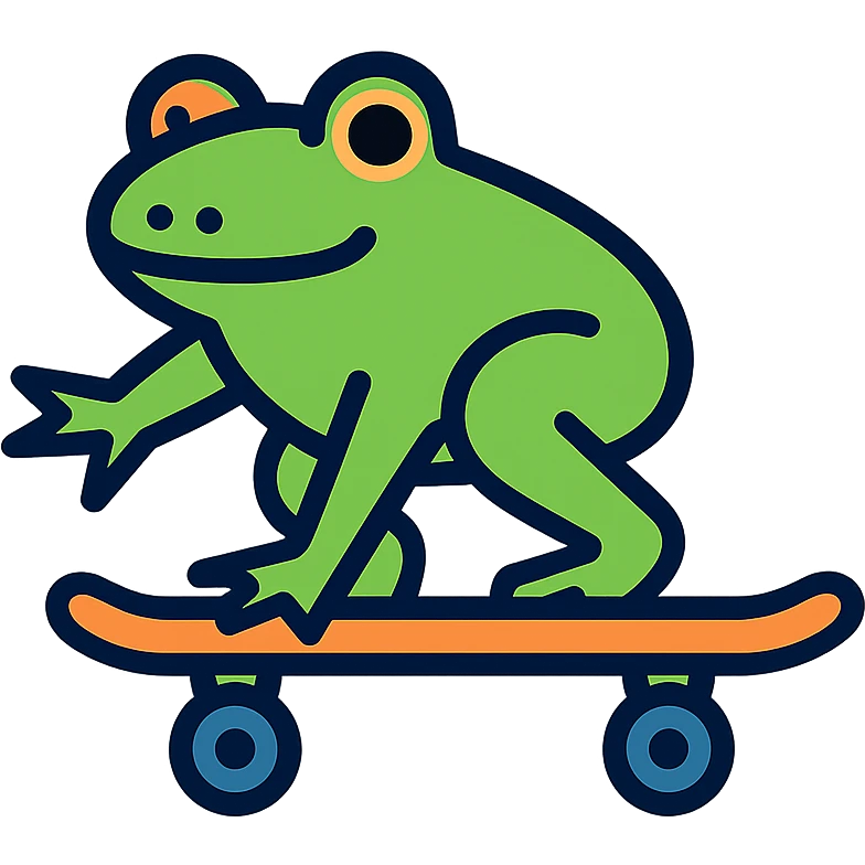 frog on a skateboard, color outline style emoji