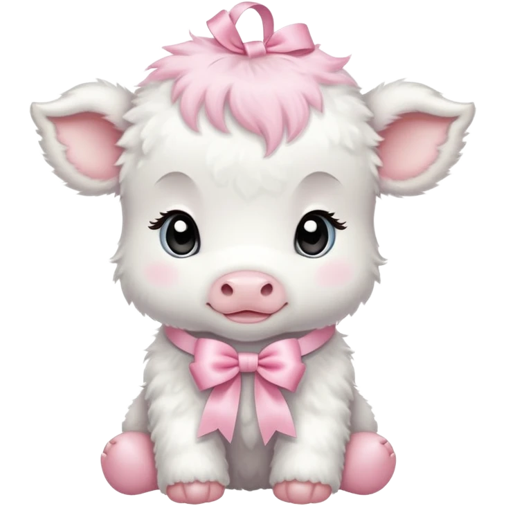 White baby calf with pastel pink ribbon around neck emoji