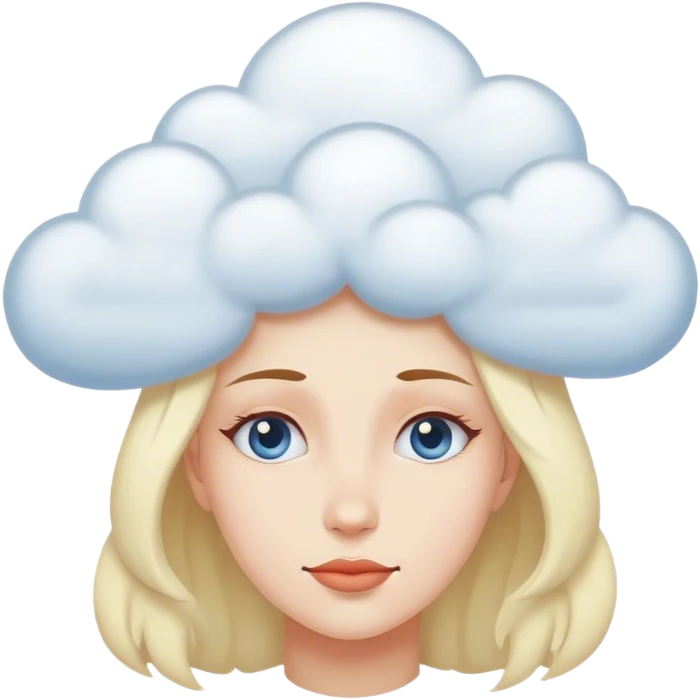 Woman from shoulders up with head like clouds emoji