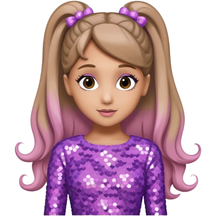 Ariana Grande with dark blonde hair, lavender pink sequin outfit emoji