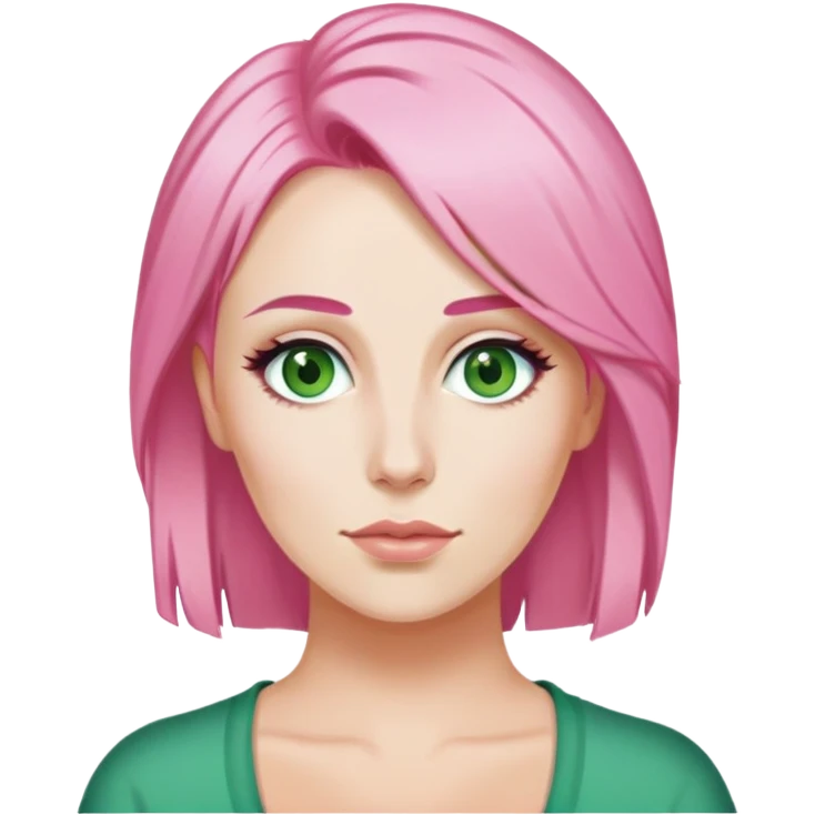 Claire Richards cheveux roses sablé longs yeux verts emoji