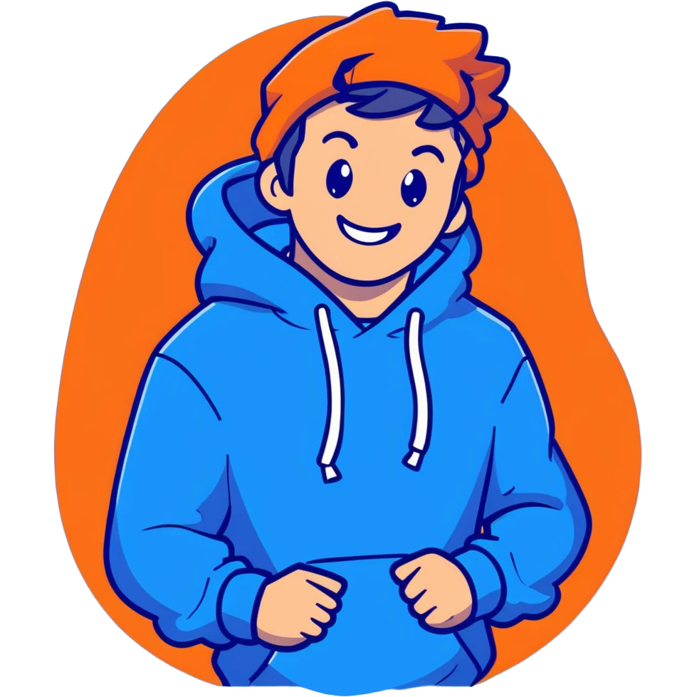 portrait of Mr. Beast, smiling, blue hoodie, energetic vibe emoji