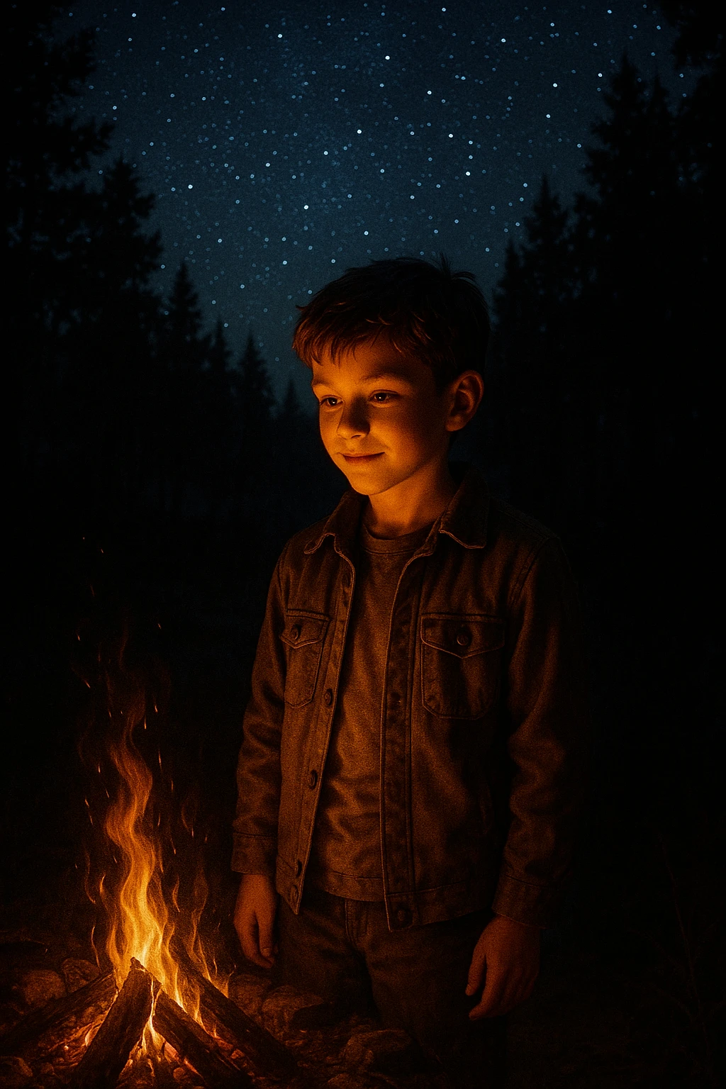 a boy and fire emoji