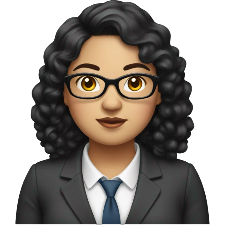 Southeast Asian woman, overweight, dressed in a suit, wearing glasses, black curly hair emoji