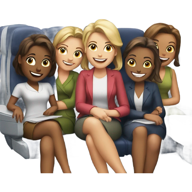 Group of Caucasian women on a airplane  emoji