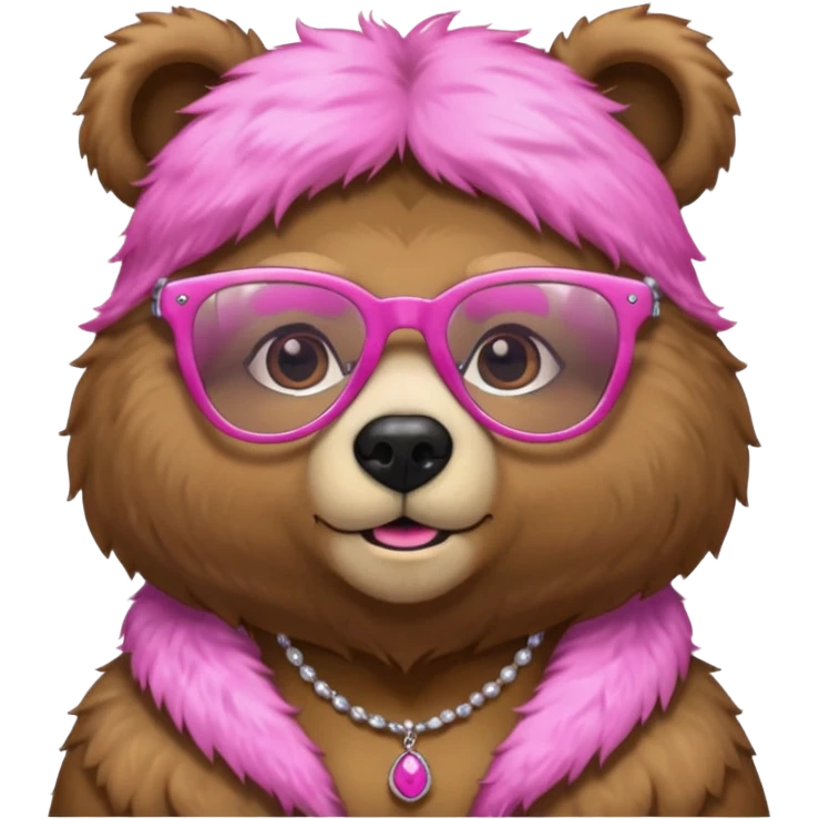 bear with pink glasses necklace and earings emoji