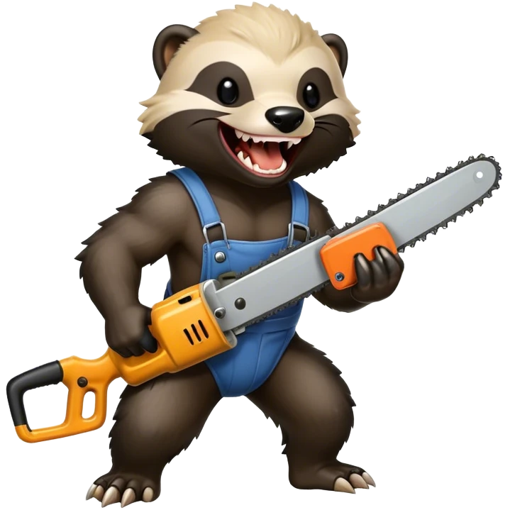 Honey badger going crazy with a chainsaw laughing emoji