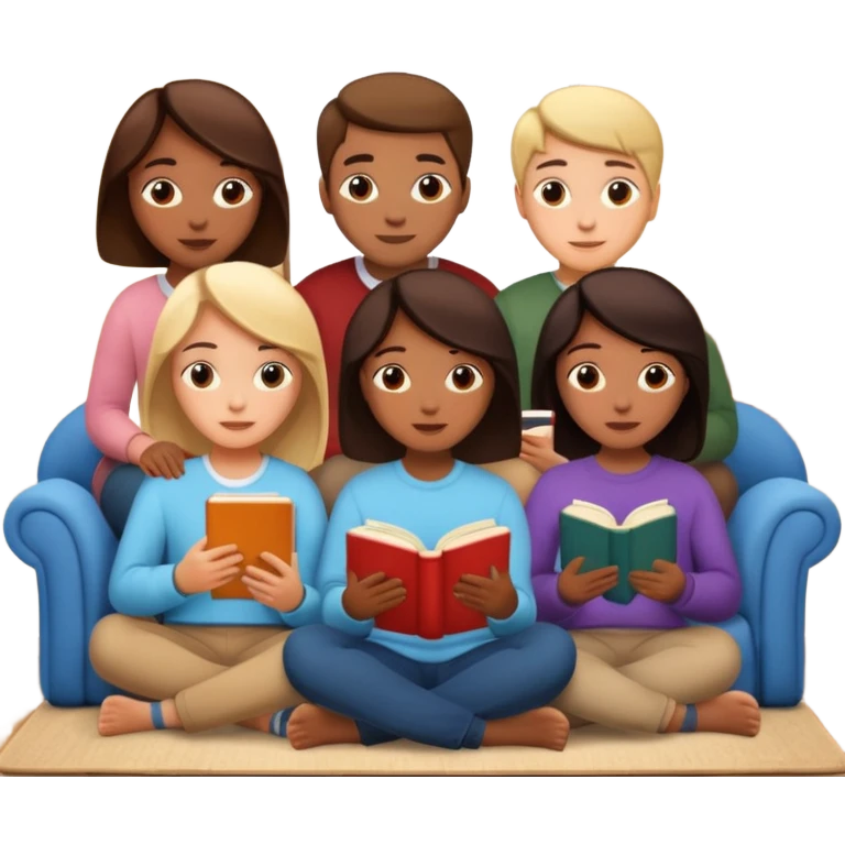 Group of friends reading books emoji