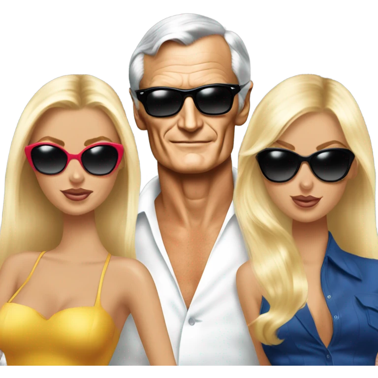 Young Hugh Hefner sunglasses with 3 blonde models emoji