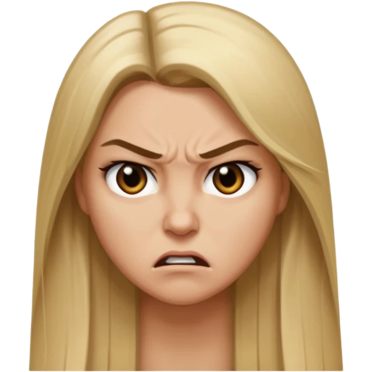 Mujer color de piel moreno claro, con cabello rubio largo, lacio y suelto, ojos negros, enojada  emoji