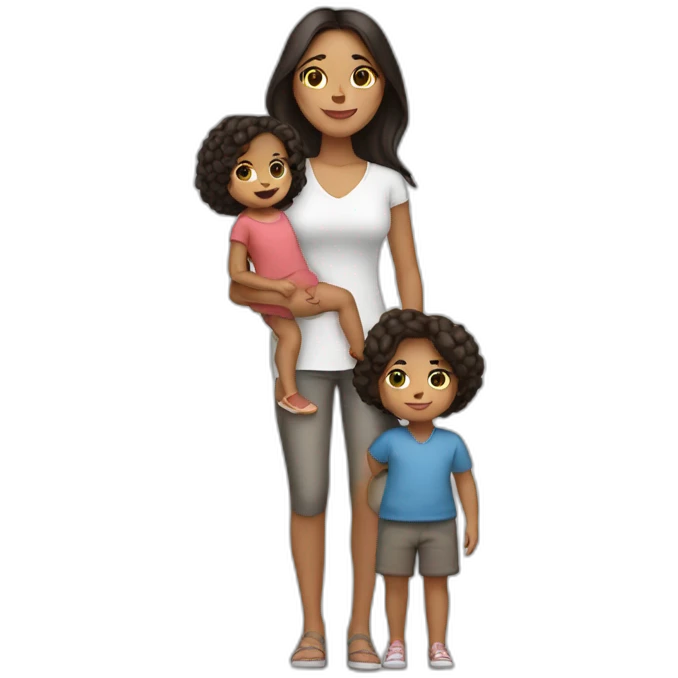 mother and 2 child with dark hair5 and white skin full length emoji
