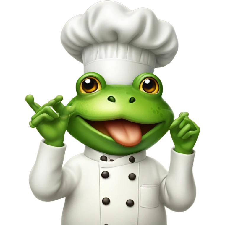 A frog dressed as a chef  kissing its fingers  emoji