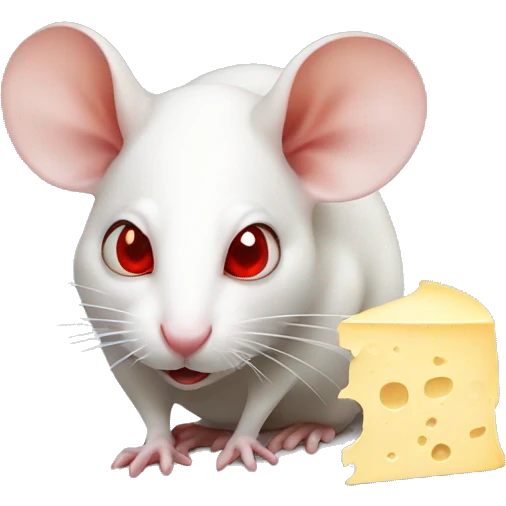 White rat with red eyes eating cheese emoji