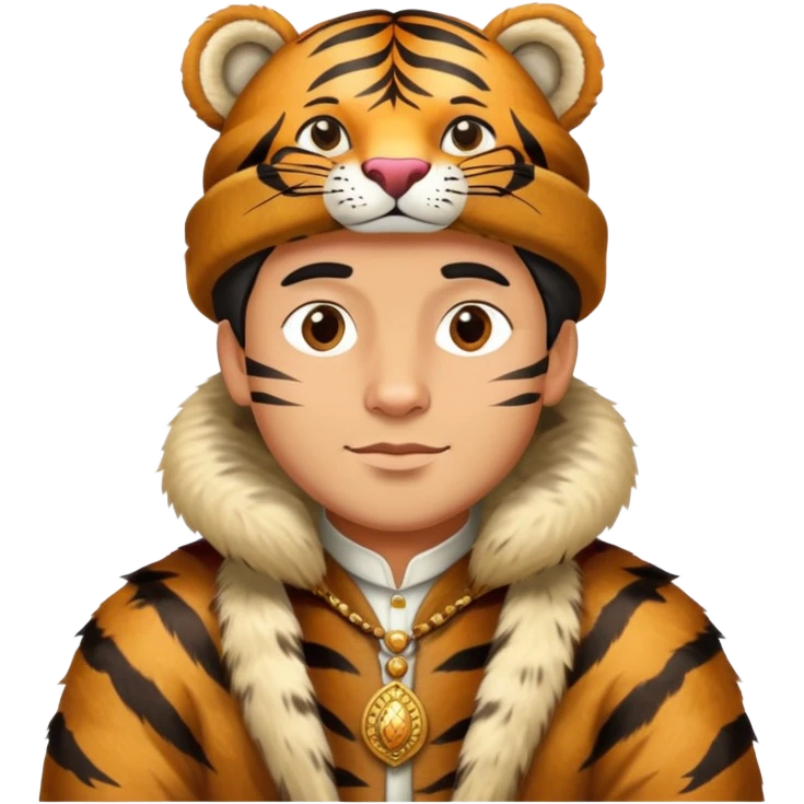 Ancient Russian boyar tiger with fur coat and hat emoji