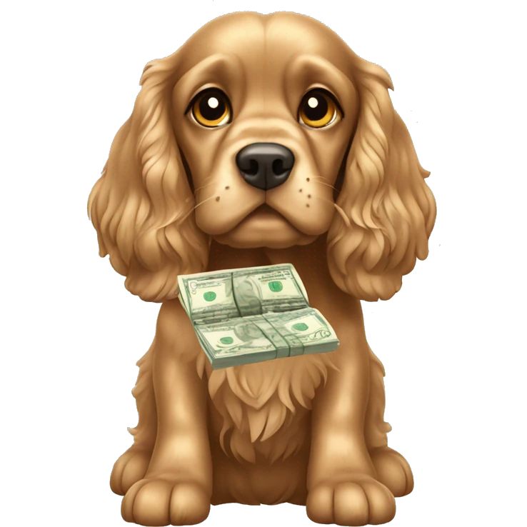 Cocker spaniel counting money emoji