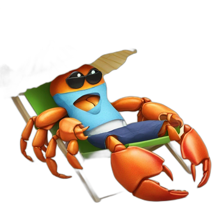 huge crab snuggling with his huge taco in a beach chair emoji