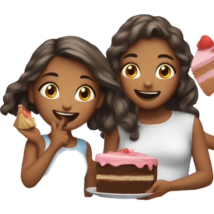Girls enjoying cake together emoji