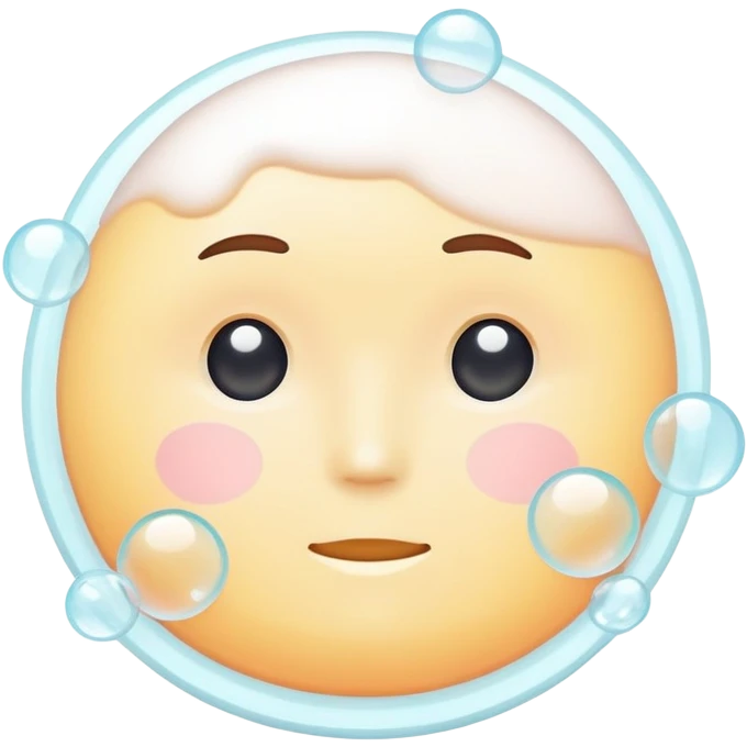 Foaming facial cleanser, minimalist, rounded, soft pastel colors, with foam bubbles emoji