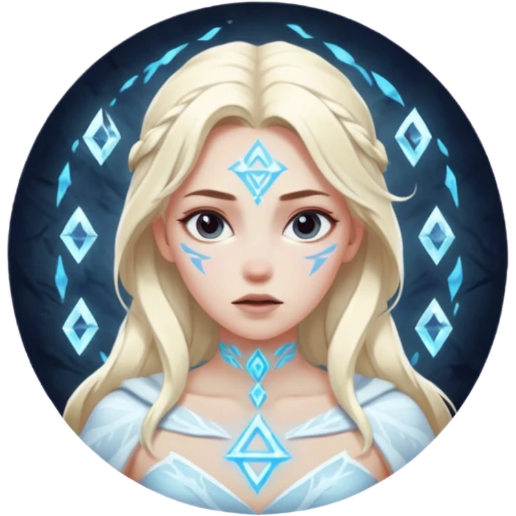 Woman frozen mid-spell, glowing runes around her body, charged silence emoji